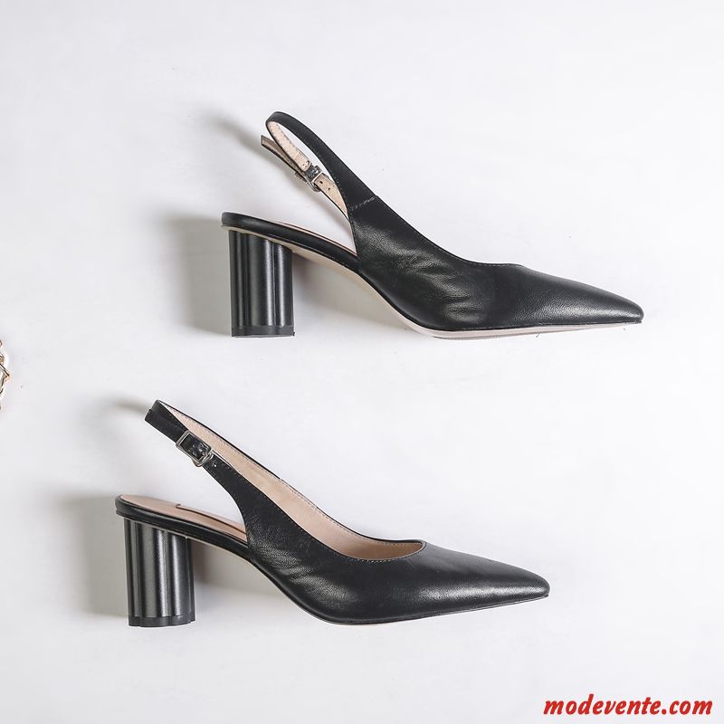 Sandales Femme Pointe Pointue Derbies Été Escarpins Épais Cuir Véritable Vert