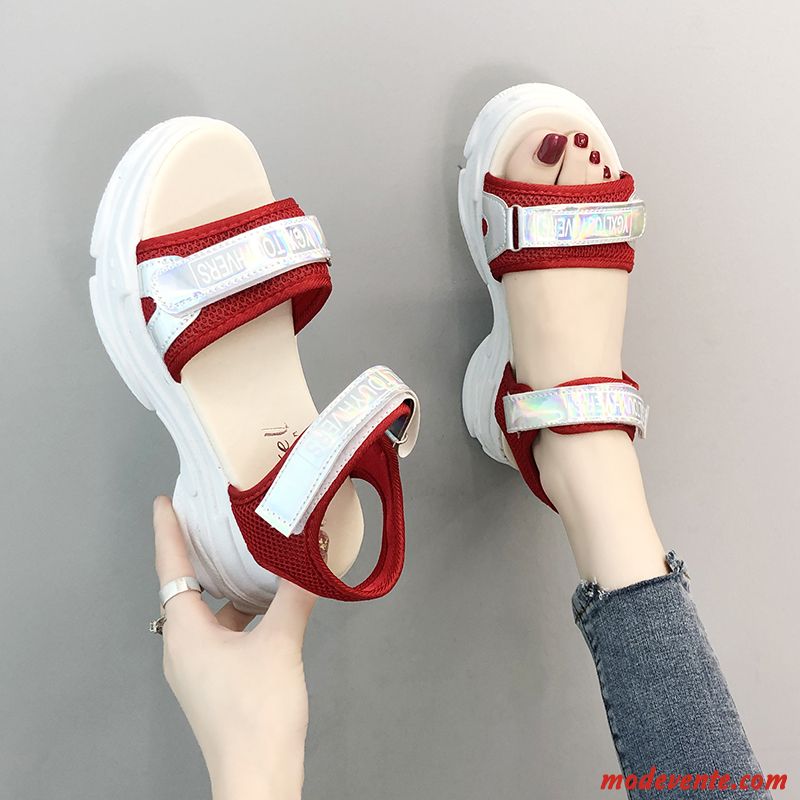 Sandales Femme Été Mode Plates Confortable Tendance Ouverture Du Pied Rouge