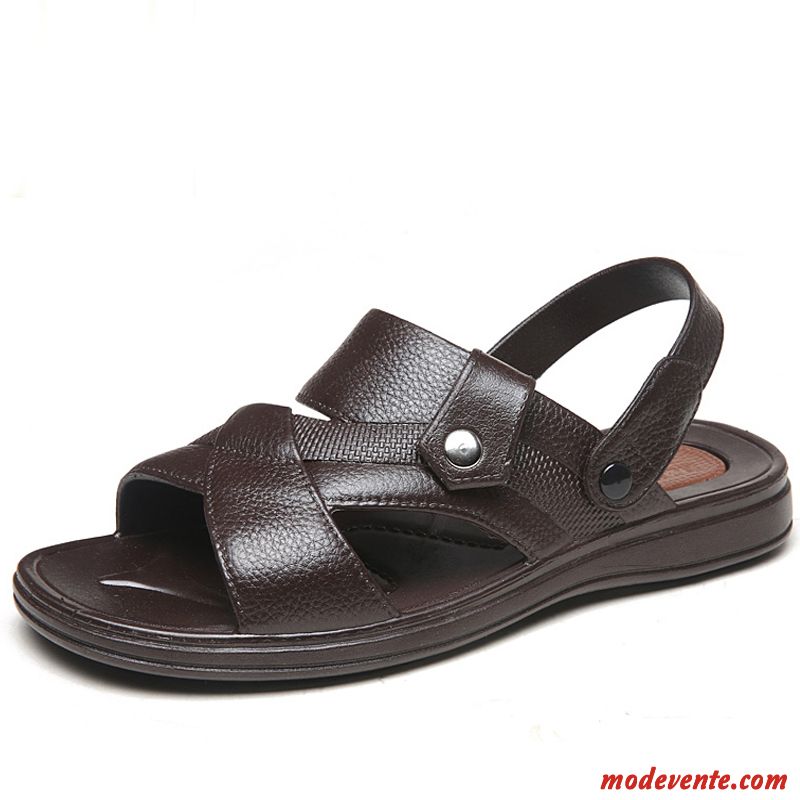 Sandales Homme Antidérapant Tongs Chaussons Plage De Plein Air Semelle Doux Été Marron