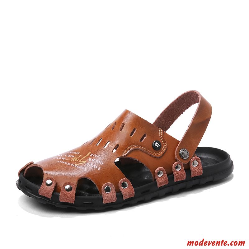 Sandales Homme Décontractée Cuir Véritable Plage Mode Été Tendance Bordeaux