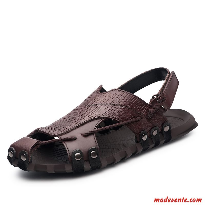 Sandales Homme Décontractée Rome Tongs Chaussons Cuir Tendance Été Noir