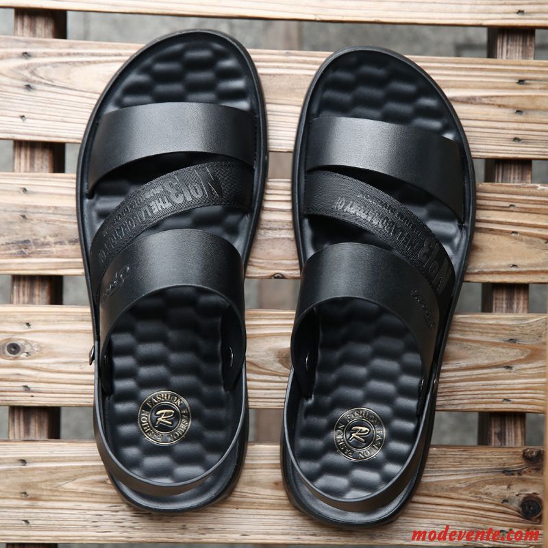 Sandales Homme Plage Été Tongs Chaussons Jeunesse Décontractée Semelle Doux Noir