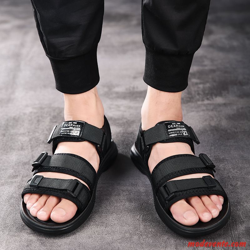 Sandales Homme Plage Été Tongs Chaussons Jeunesse Décontractée Semelle Doux Noir