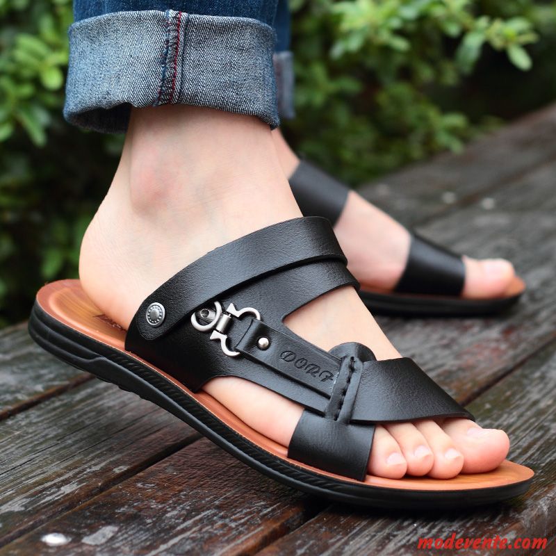 Sandales Homme Semelle Doux Été Décontractée Outwear Tongs Chaussons Plage Noir