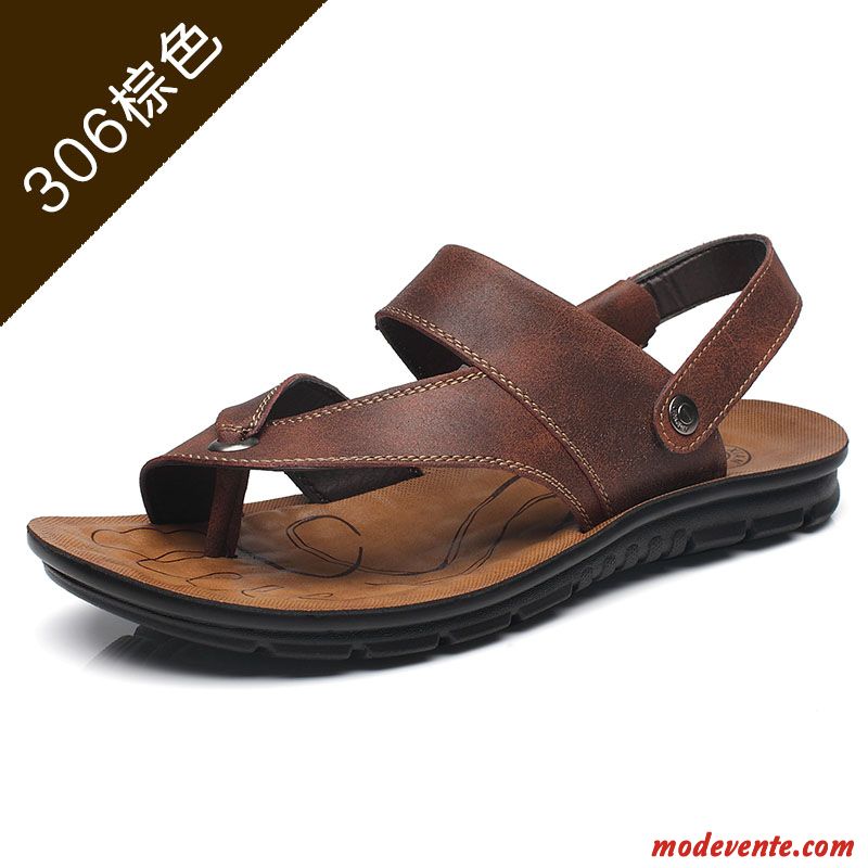 Sandales Homme Tongs Chaussons Plage Tendance Été Antidérapant Décontractée Marron