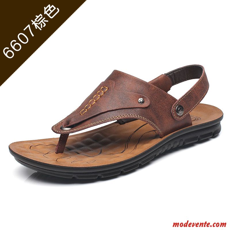 Sandales Homme Tongs Chaussons Plage Tendance Été Antidérapant Décontractée Marron