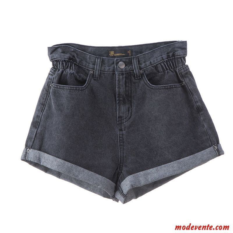 Shorts Femme Baggy Denim Ourlet Mince Été Haute Cintrée Gris Foncé