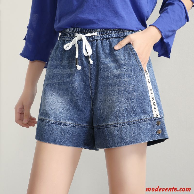 Shorts Femme Baggy Décontractée Denim A Lettre Été Pantalon Chaud Bleu Clair