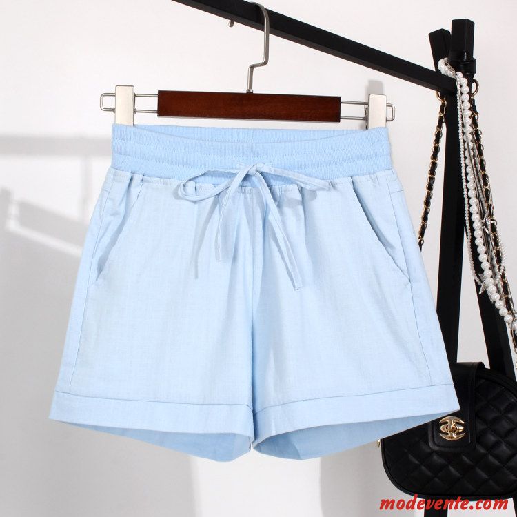 Shorts Femme Baggy Mince Grande Taille Lin Élastique Graisse Bleu Blanc