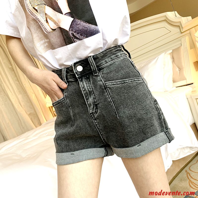 Shorts Femme Baggy Mince Haute Cintrée Denim Grande Taille Été Gris