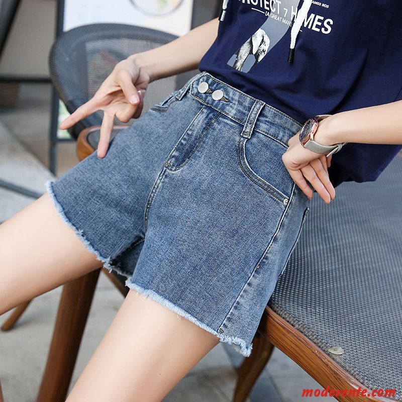 Shorts Femme Denim Dame Mince Haute Cintrée Été Baggy Bleu Marin