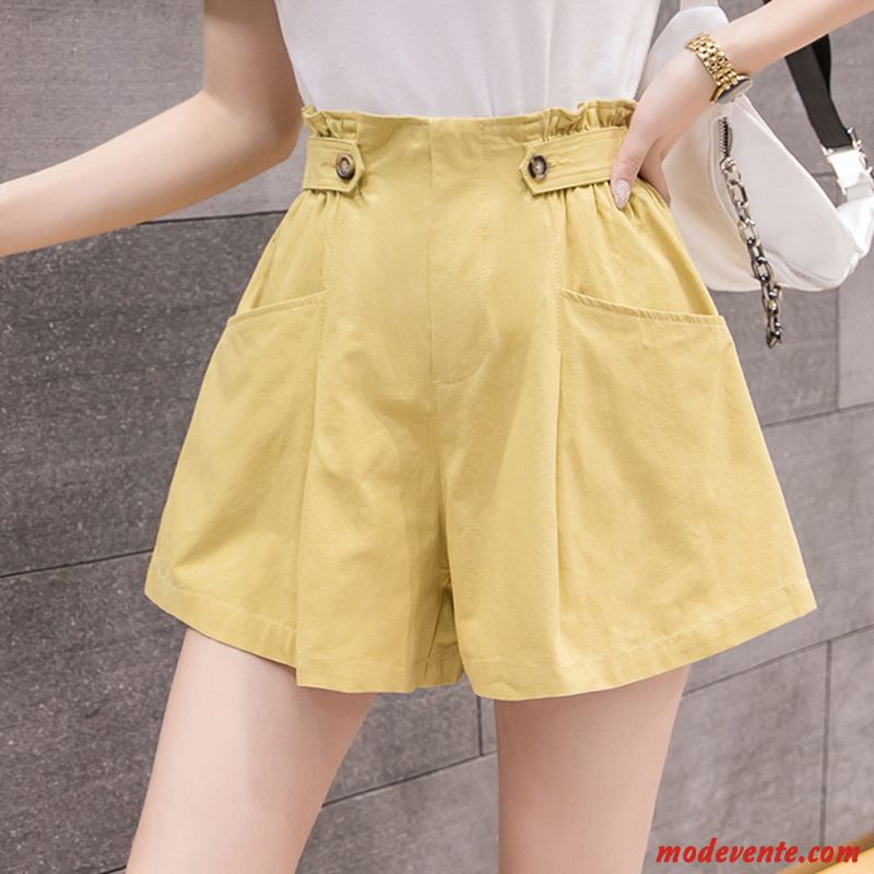 Shorts Femme Décontractée Pantalon Chaud Mince Haute Cintrée Baggy A Lettre Jaune