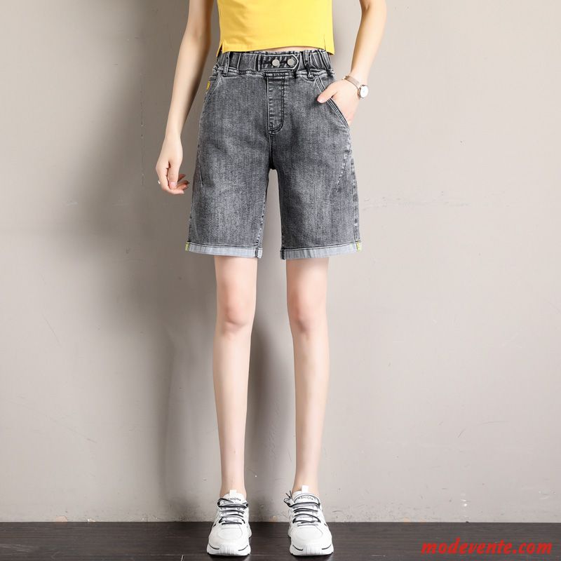 Shorts Femme Jambe Droite Cinquième Pantalon Baggy Graisse Tendance Élastique Bleu