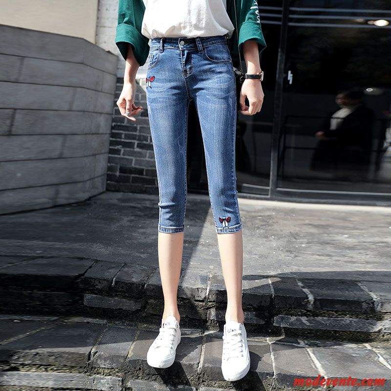Shorts Femme Jeans Septième Pantalon Slim Légère Extensible Mince Bleu Marin