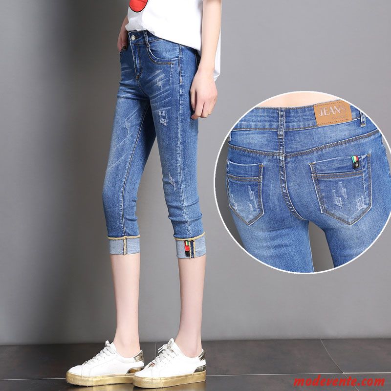 Shorts Femme Jeans Septième Pantalon Slim Légère Extensible Mince Bleu Marin