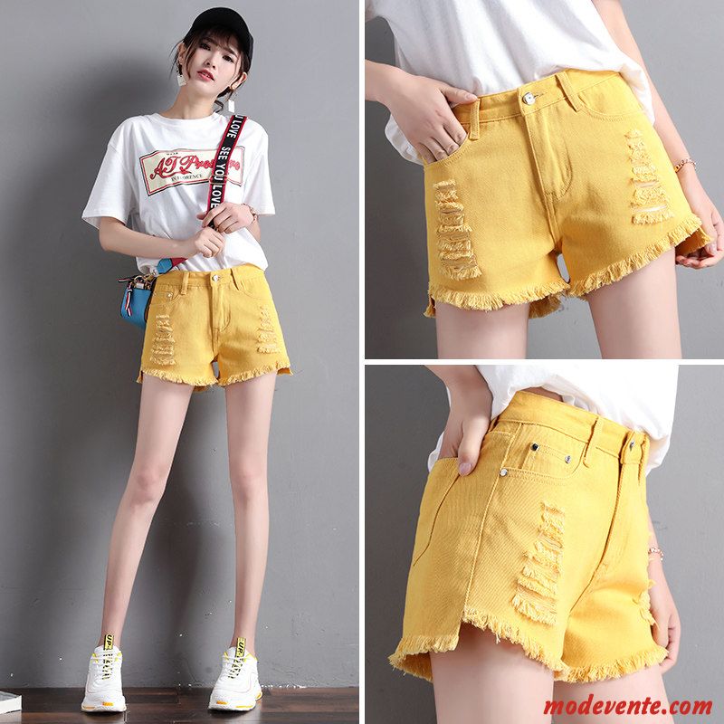 Shorts Femme Mince Baggy Été Denim Pantalon Chaud Haute Cintrée Blanc Rouge