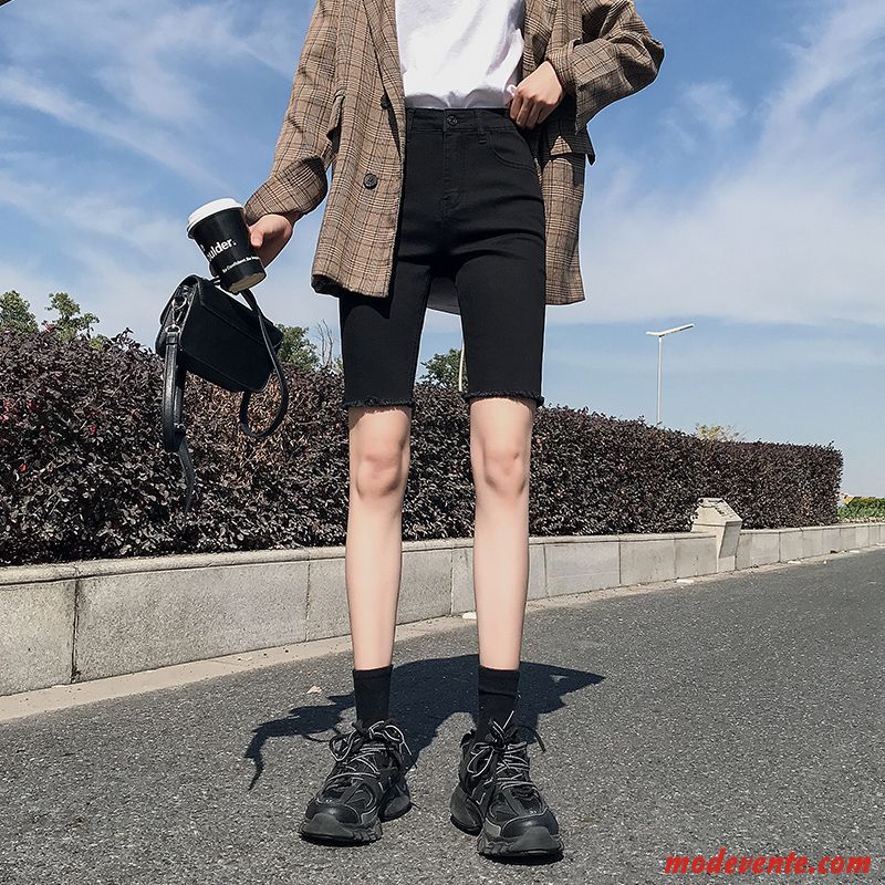 Shorts Femme Mince Cinquième Pantalon Moulant Haute Cintrée Denim Printemps Noir Rouge