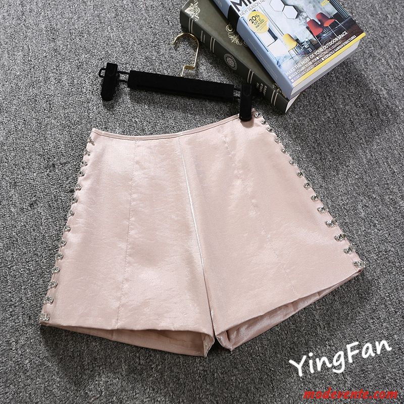 Shorts Femme Mince Incruster Strass Haute Cintrée Été Tendance Slim Rose