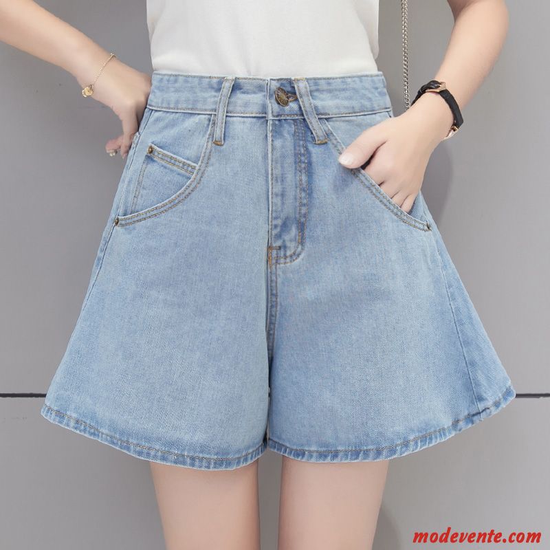 Shorts Femme Mince Simple Haute Cintrée Mode Baggy Tendance Bleu Clair