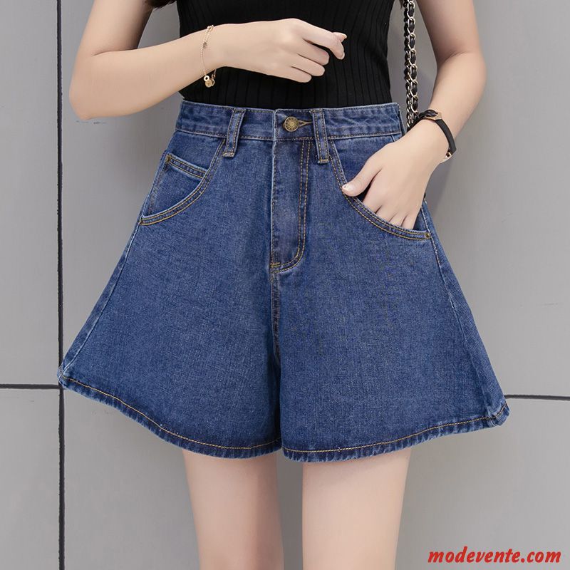 Shorts Femme Mince Simple Haute Cintrée Mode Baggy Tendance Bleu Clair