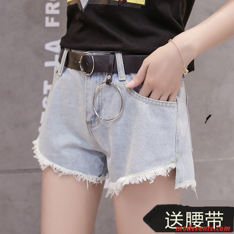 Shorts Femme Mince Étudiant Été Ultra Haute Cintrée Denim Bleu Noir