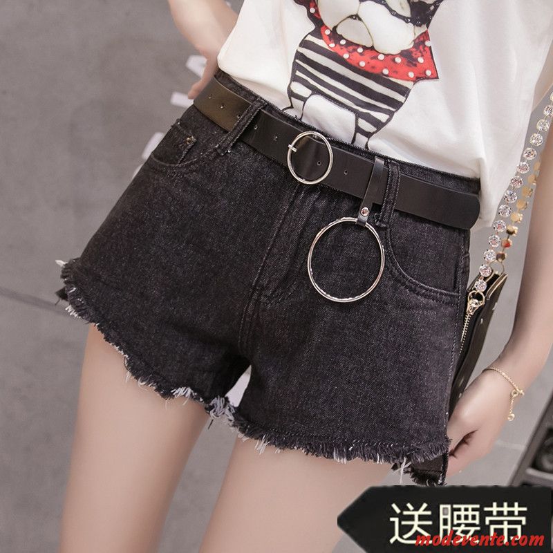 Shorts Femme Mince Étudiant Été Ultra Haute Cintrée Denim Bleu Noir