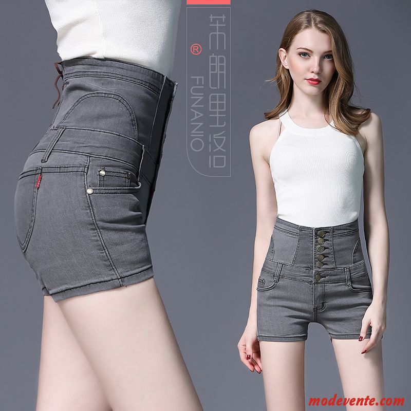 Shorts Femme Moulant Haute Cintrée Extensible Mince Denim Ultra Noir Rouge Gris