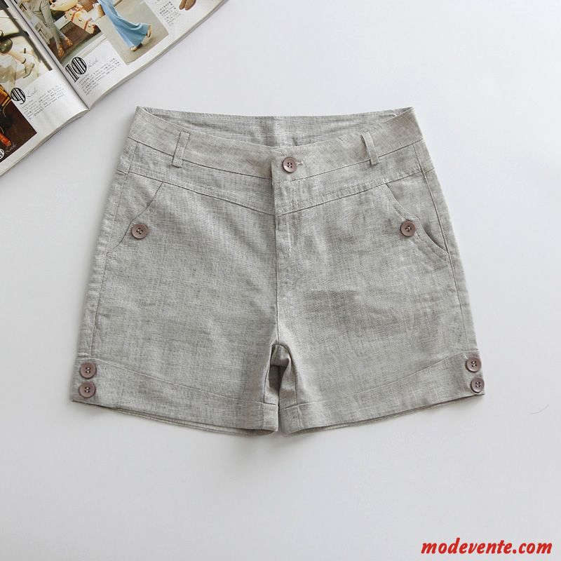 Shorts Femme Pantalon Chaud Été Légère Bouton Mince Lin Vert