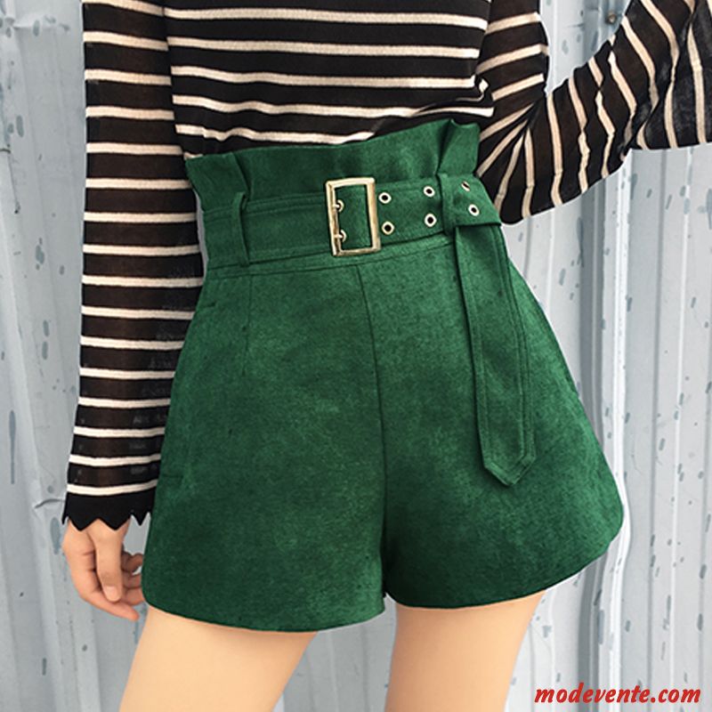 Shorts Femme Printemps Haute Cintrée Baggy Décontractée Mince L'automne Vert Foncé