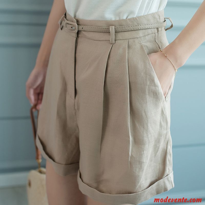 Shorts Femme Été Haute Cintrée Tempérament Lin Décontractée Costume Foncé