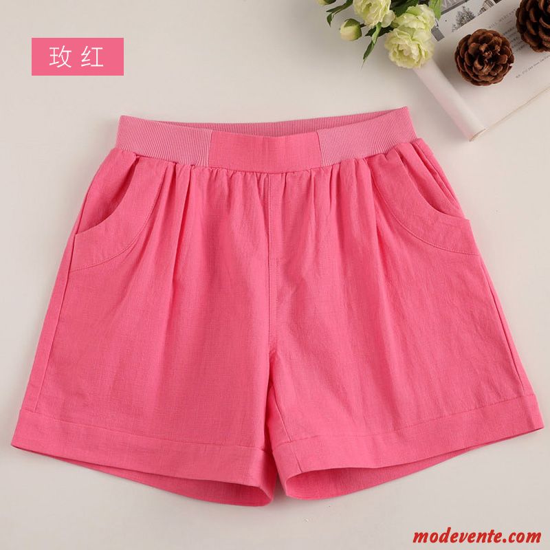 Shorts Femme Été Lin Pantalon Mince Décontractée Baggy Rose