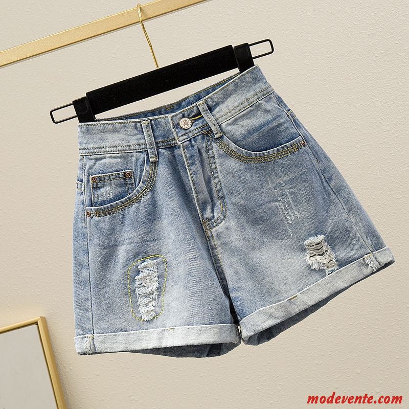 Shorts Femme Été Mode Denim Simple Effiloché Baggy Bleu Marin Rouge