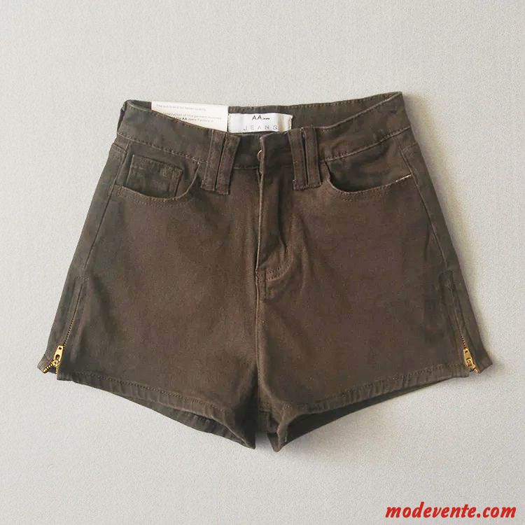 Shorts Femme Été Slim Fermeture Éclair L'automne Denim Extensible Bordeaux