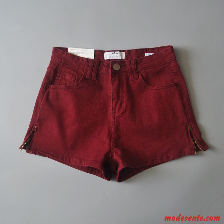 Shorts Femme Été Slim Fermeture Éclair L'automne Denim Extensible Bordeaux