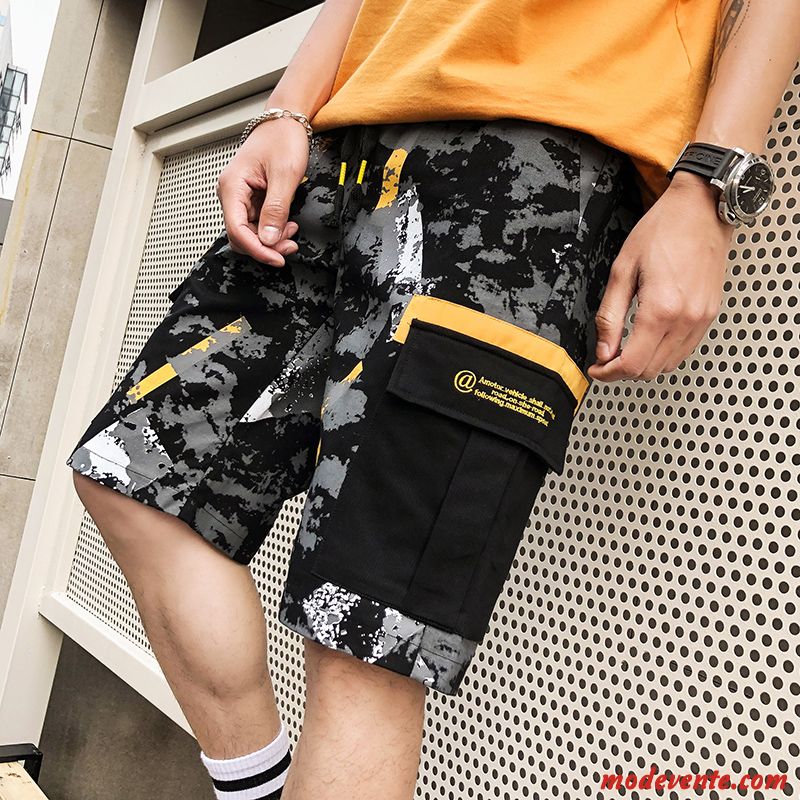 Shorts Homme Baggy Cinquième Pantalon Légère Plage Tendance Camouflage Noir