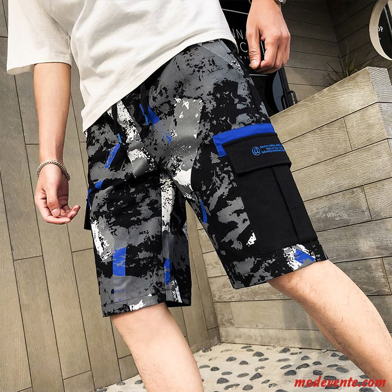 Shorts Homme Baggy Cinquième Pantalon Légère Plage Tendance Camouflage Noir