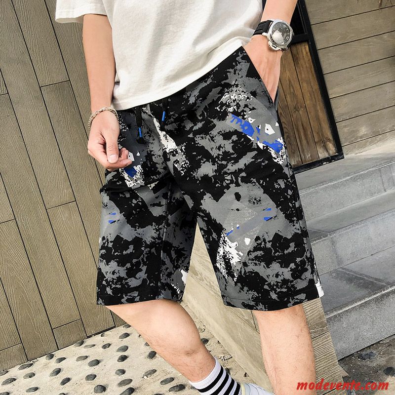 Shorts Homme Baggy Cinquième Pantalon Légère Plage Tendance Camouflage Noir