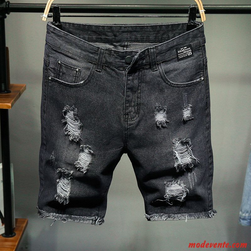 Shorts Homme Baggy Denim Tendance Troués Été Cinquième Pantalon Bleu