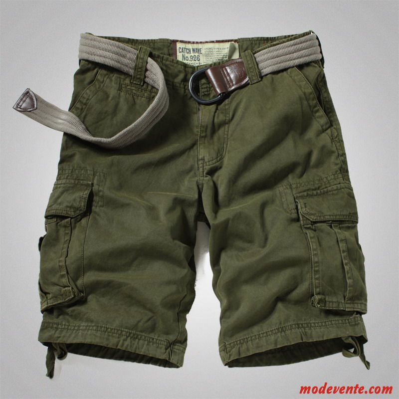 Shorts Homme Cinquième Pantalon Multi-poche De Plein Air Été Décontractée Jambe Droite Vert