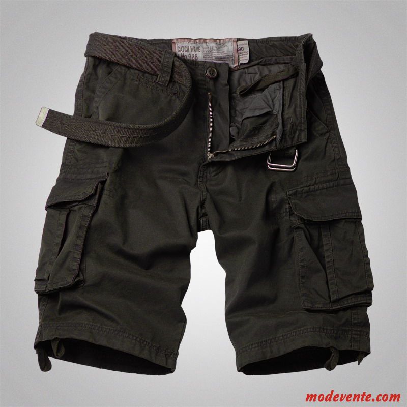 Shorts Homme Cinquième Pantalon Multi-poche De Plein Air Été Décontractée Jambe Droite Vert