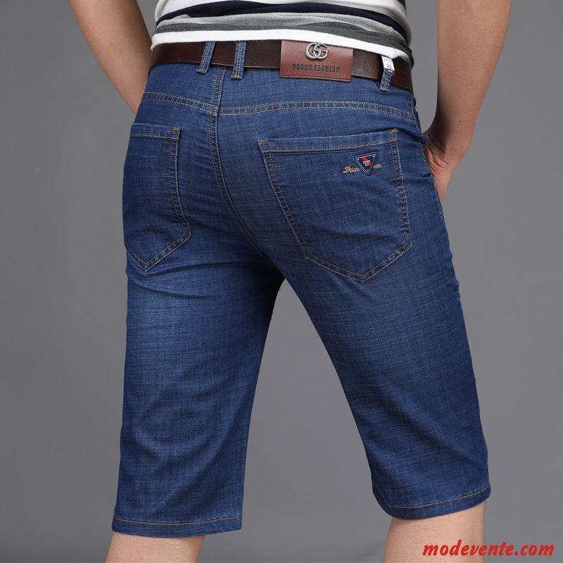 Shorts Homme Denim Légère Jambe Droite Septième Pantalon Cinquième Pantalon Âge Moyen Bleu Noir