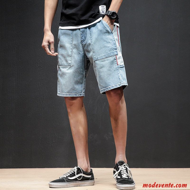 Shorts Homme Des Trous Dans Les Jeans Cinquième Pantalon Tendance Légère Été Décontractée Bleu