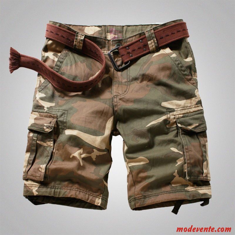 Shorts Homme Décontractée Baggy Jambe Droite Multi-poche Cinquième Pantalon Cargo Vert