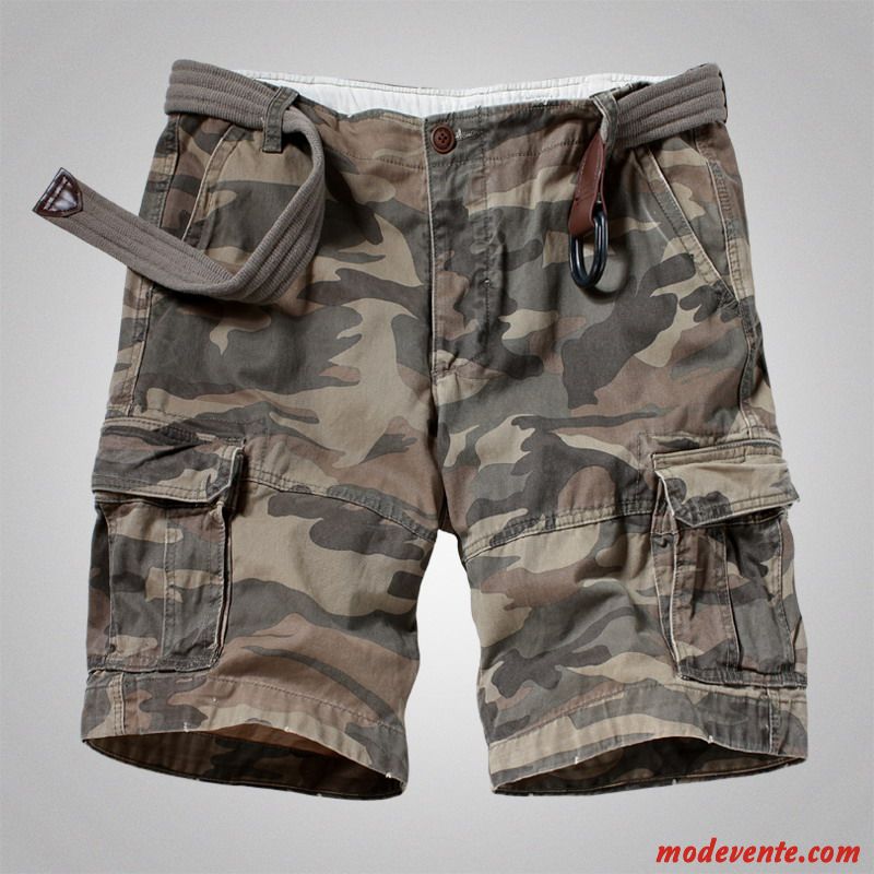 Shorts Homme Décontractée Jambe Droite Cargo Grande Taille Camouflage Cinquième Pantalon Vert