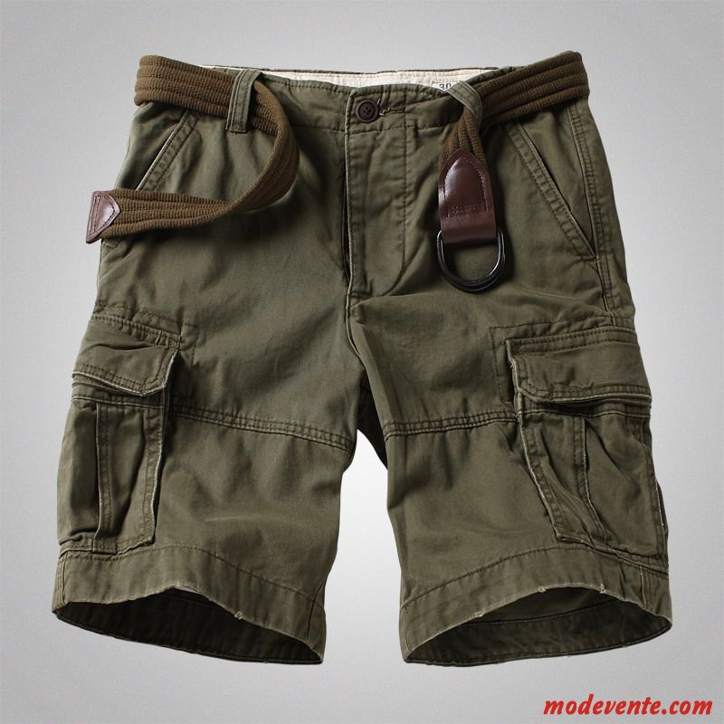 Shorts Homme Décontractée Jambe Droite Cargo Grande Taille Camouflage Cinquième Pantalon Vert