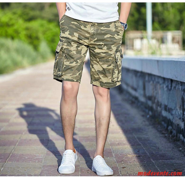 Shorts Homme Décontractée Plage Camouflage Slim Été Pantalon Vert