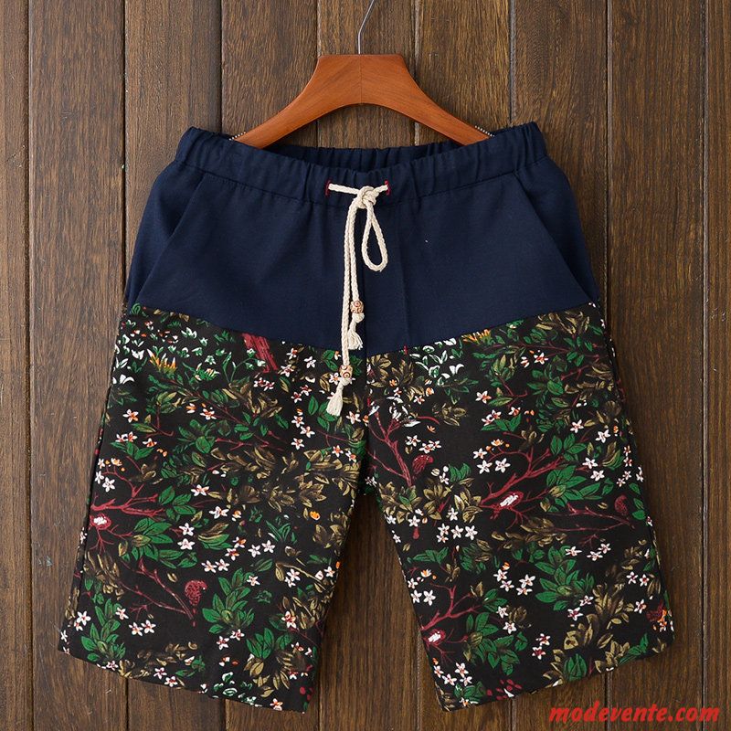 Shorts Homme Décontractée Style National Plage Cinquième Pantalon Grande Taille Gros Bleu