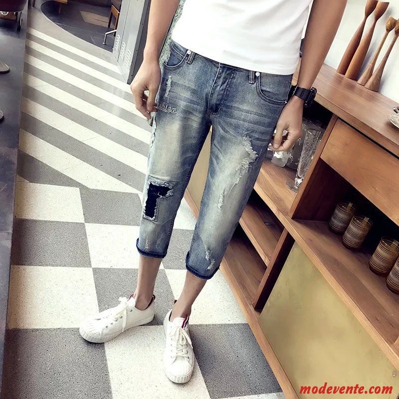 Shorts Homme Extensible Légère Été Tendance Jeans Beau Bleu