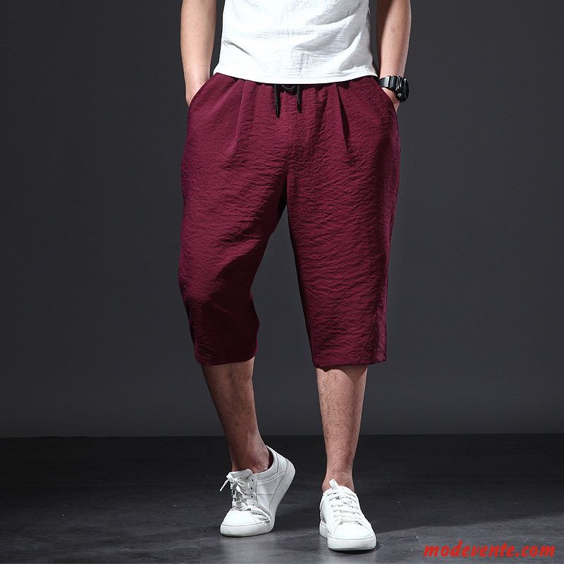 Shorts Homme Grande Taille Baggy Gras Décontractée Septième Pantalon Gros Bordeaux