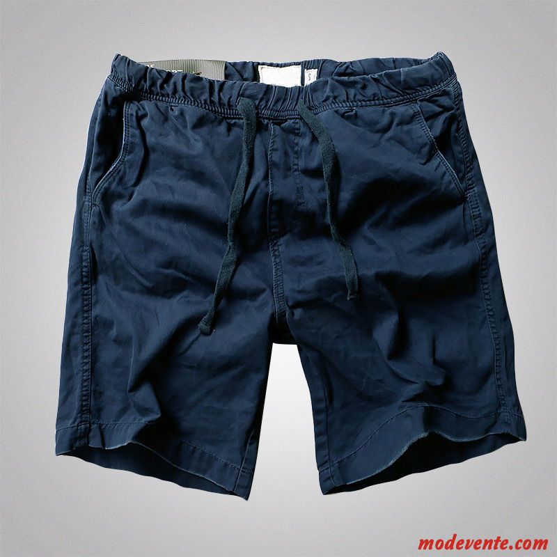 Shorts Homme Jambe Droite Baggy Décontractée Élastique Tendance Cargo Bleu Noir